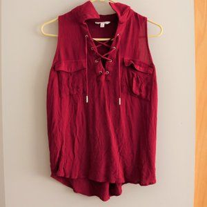 🌹 Candie's Pink Sleeveless Crinkle Blouse with Lace-up Front